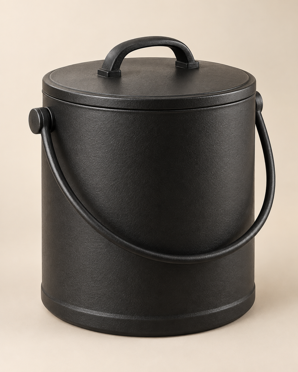 Premium Cast Iron Ash Bucket with Lid – Matte Black
