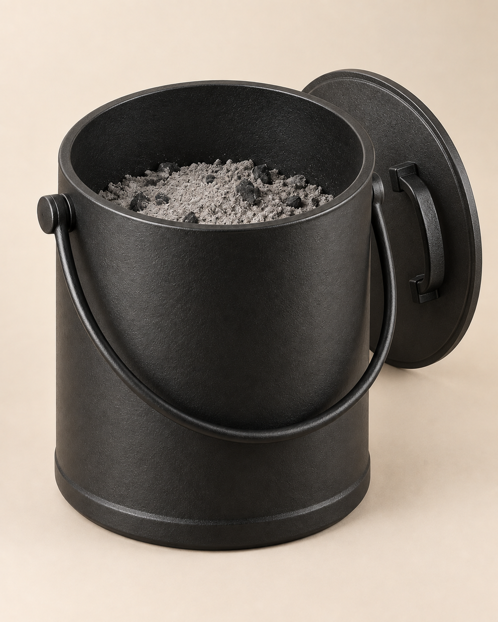 Premium Cast Iron Ash Bucket with Lid – Matte Black