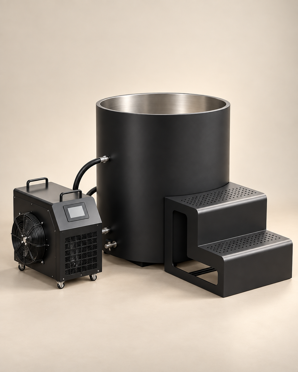 Matte Black Cold Plunge with Chiller and Double Step