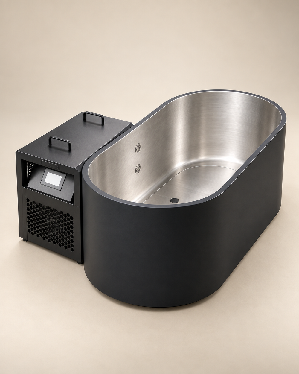 Modern Matte Black Cold Plunge with Integrated Chiller