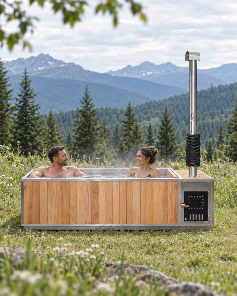Cedar & Stainless Steel Wood-Fired Hot Tub